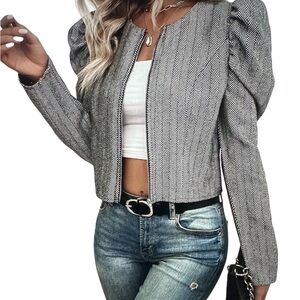 Shein Black Cropped Velvet-like Full zip jacket Size S